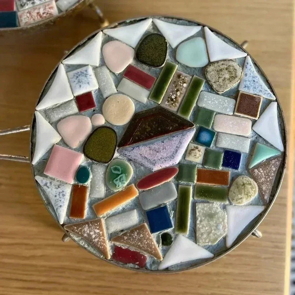 Set of 2 MCM Mosaic Tile Trivets with Metal Handles - 6 Inches - Picture 2 of 9